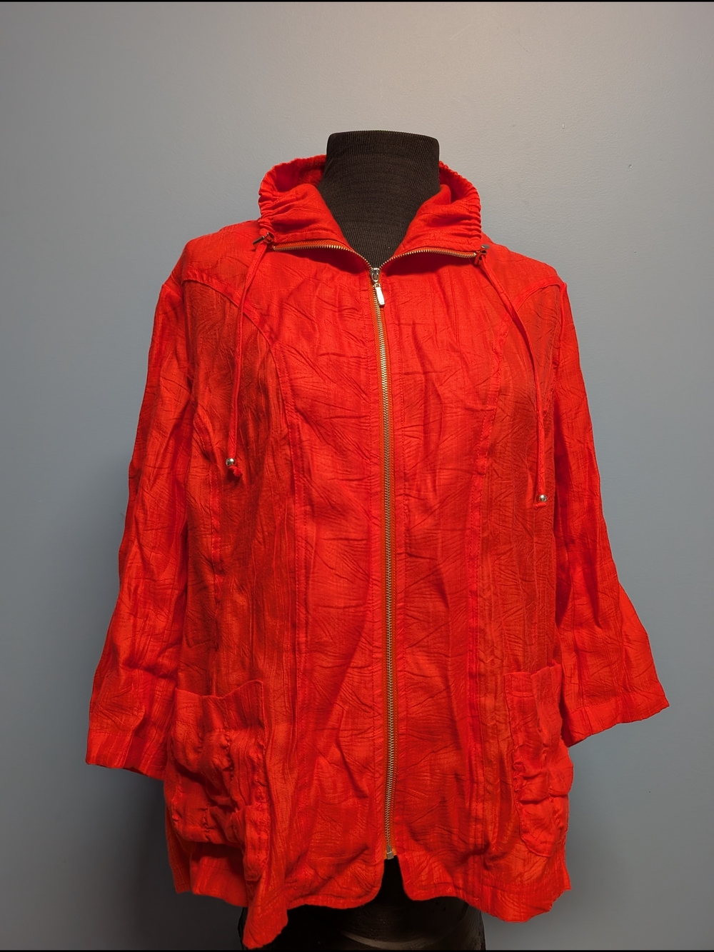 erin london Bright Red Zip-Front Light Jacket 3/4 Sleeve
